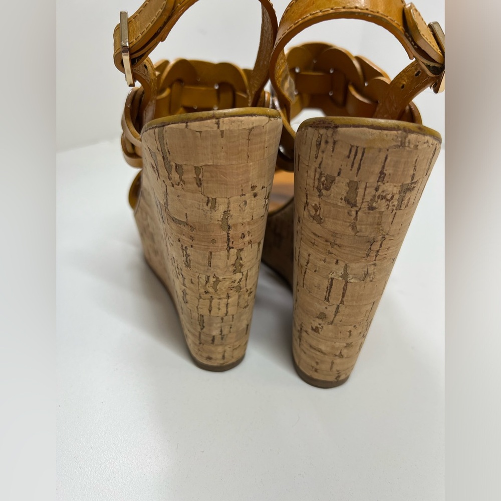 Tory Burch Calyca Wedges Leather Heeled Sandals Size 9 Braided Heels - Picture 5 of 11
